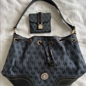 Dooney & Bourke Navy Blue Bucket Drawstring Bag with Matching Wallet